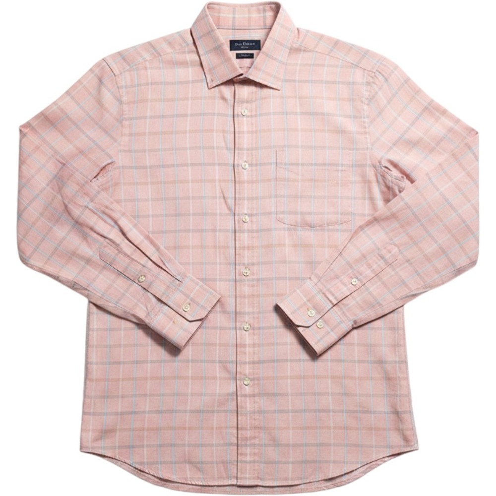 Gentry Mens Peach Plaid Button Down Shirt Long Sleeve Cotton Blend 16 34/35